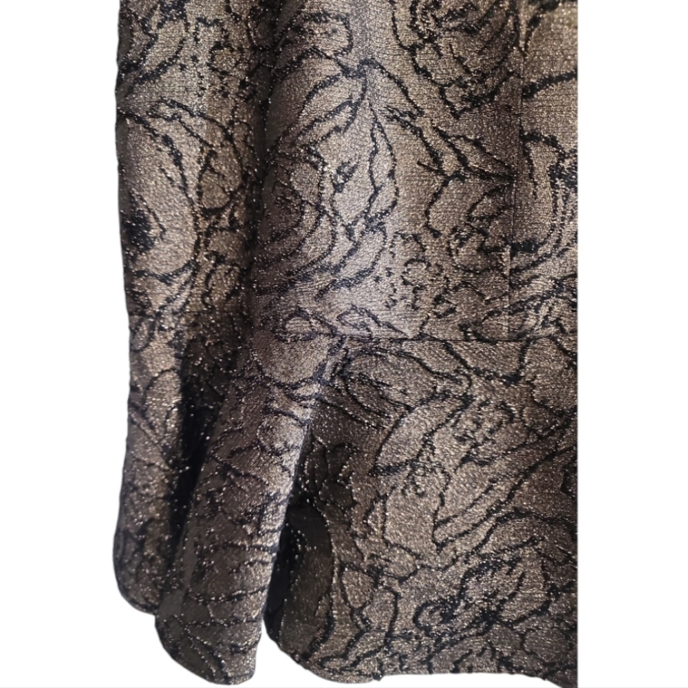 NWT Calvin Klein Brocade Flounce-Hem Sheath Dress 12 Gold Black Metallic Glamour - Picture 8 of 9